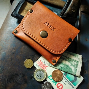 Perfekte Größe kleine Geldbörse Geldbörse aus braunem Rindsleder handgefertigt Kartenhalter Brieftasche Fall Visitenkarten Bargeld kostenlos Personalisierung