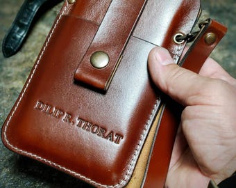 Sleeve case italian genuine leather for iPhone 18 Pro MAX with thin protective cover on it  wrist strap and card slots, Christmas gift ideas