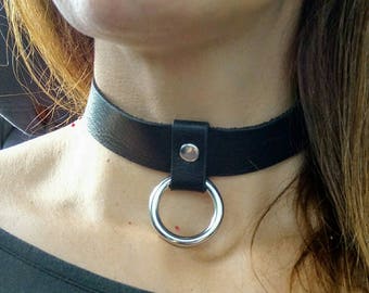 Handmade Genuine leather choker genuine leather with metal ring chokers leather rocker style chokers different  leather colors gift ideas