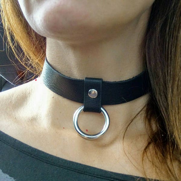 Handmade Genuine leather choker genuine leather with metal ring chokers leather rocker style chokers different  leather colors gift ideas