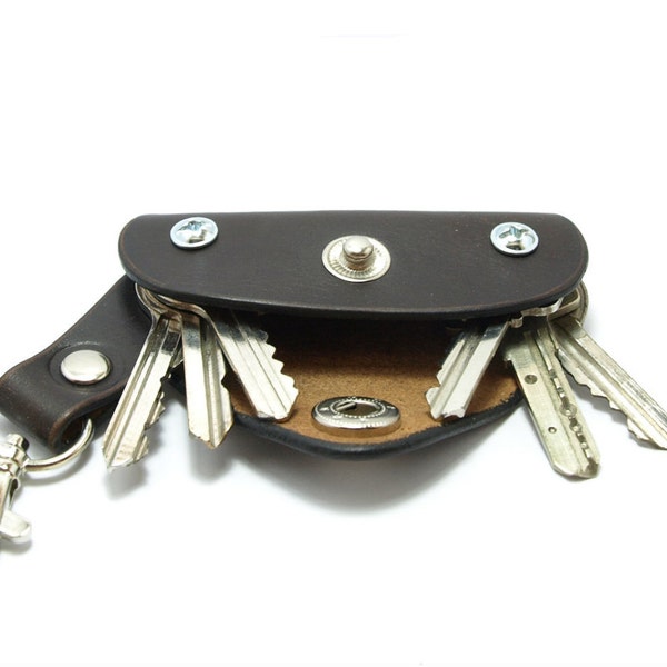 Extremely convenient keychain/ key holder from dark brown cowhide Securely holds 4-6 regular keys. free monogramming personalized for dad