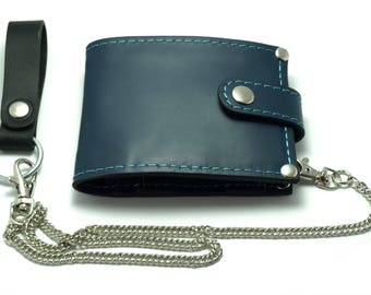 Made in the USA Studded leer Bi fold Skull Chain Wallet Tassen & portemonnees Portemonnees & Geldclips Portemonnee met ketting Skeleton biker portemonnee Zwart bi fold met snap sluiting 
