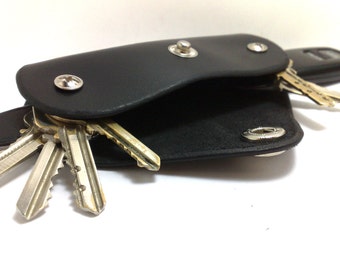 Black Leather Key Holder: Personalized Cowhide Keychain custom key chain
