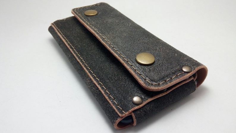 Vintage double sided genuine cowhide wallet to fit iPhone 15 Pro max Iphone15 all models cell phone case pocket card ID belt loop gift ideas image 3