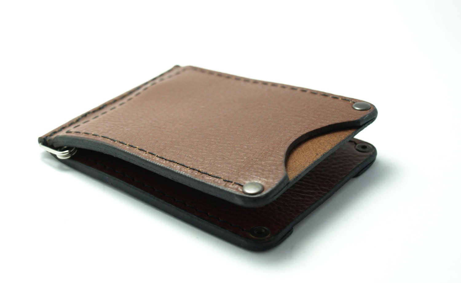 Leather wallet with money clip from Italian genuine brown leather!