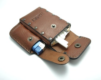 PERSONALIZED leather cigarette case,holds 20 /100 mmslim cigarette/leather bag for cigarette pocket for lighters /Tobacco Pouches for belt