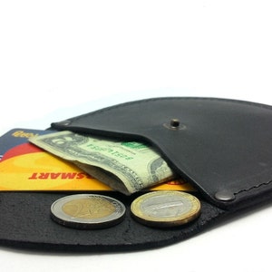 Mini bolso cómodo y funcional para guardar monedas, identificación, tarjetas de crédito, efectivo en cuero italiano negro para ti personalizado con colgador de cinturón