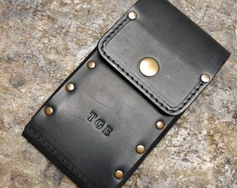 Iphone 16 betl wallet handmade phone holster wallet from black tphick genuine leather cell phone case with pocket card ID belt loop