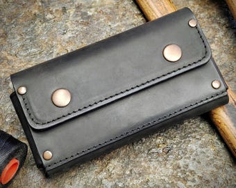 Black cowhide wallet for all Phone models Iphone 17 iphone 16 pro max genuine leather with pocket card ID belt loop gift ideas personalized