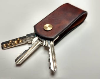 Comfortable small compact 3-key holder from thick genuine leather  OOAK free initials  personalized keychain gift ideas for Christmas