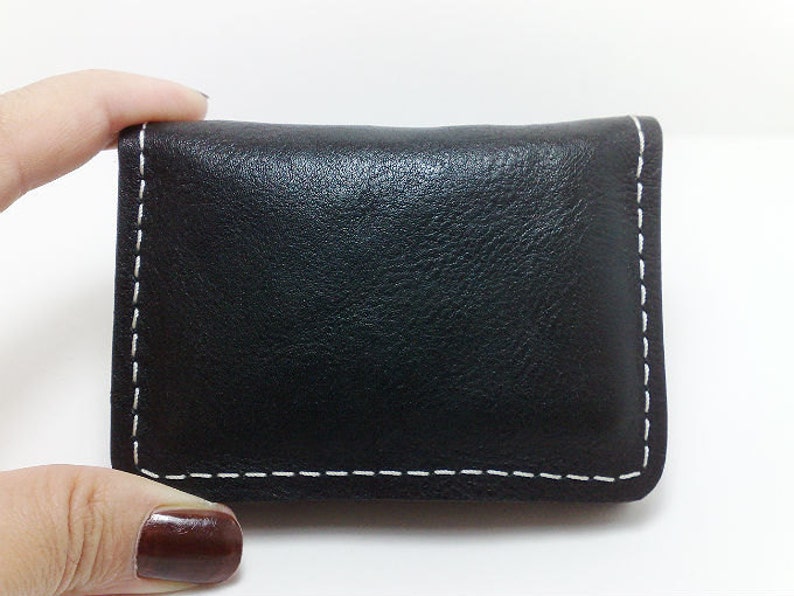 Perfect size wallet from black cowhide leather handcrafted card holder/ wallet /case/ business cards/ cash with coin purse, free monogrammed image 4