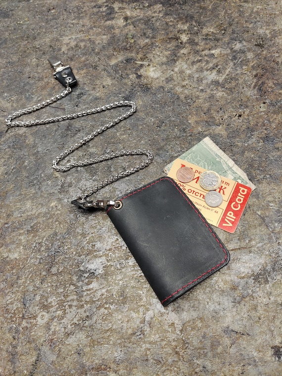 Small Wallet Card Holder Wallet From Black Leather to Fit ID Card Business Cards Cash Free Initials With Chain Bike Wallets Gift Ideas Etsy Ireland