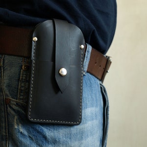 Capa para Samsung Galaxy S7 / S7 edge com passador de cinto em couro legítimo preto grosso com bolso para cartões IDcash ideias para presentes com iniciais grátis