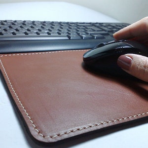 Perfect Mouse pad with leather desk pad double cowhide double leather personalized Handmade camel - brown cowhide leather free initials