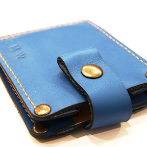Billetero con Clip para Billetes en piel color azul con dos bolsillos interiores para tarjetas funda porta tarjetas tarjetas de visita DNI efectivo iniciales gratis