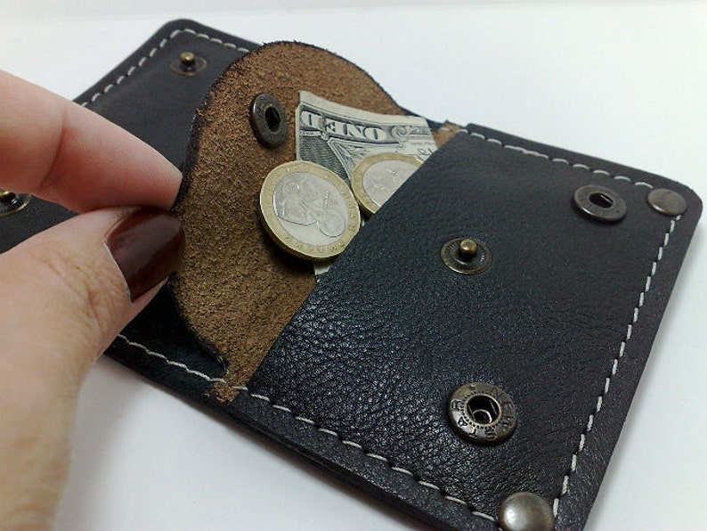 Perfect size wallet from black cowhide leather handcrafted card holder/ wallet /case/ business cards/ cash with coin purse, free monogrammed image 1