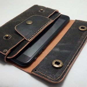 Vintage double sided genuine cowhide wallet to fit iPhone 15 Pro max Iphone15 all models cell phone case pocket card ID belt loop gift ideas image 4