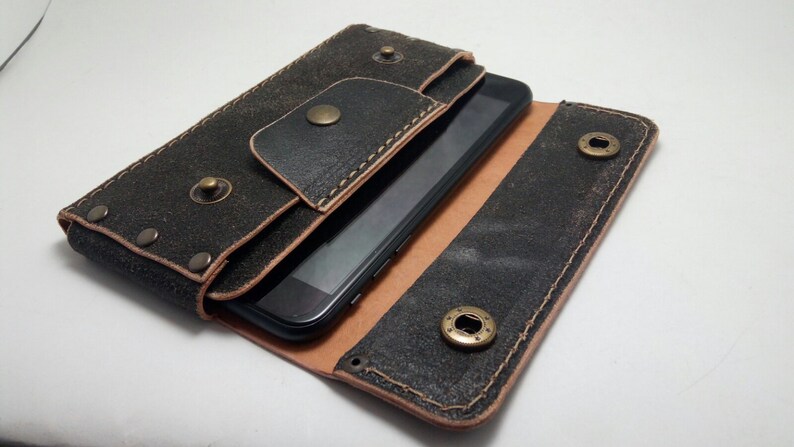 Vintage double sided genuine cowhide wallet to fit iPhone 15 Pro max Iphone15 all models cell phone case pocket card ID belt loop gift ideas image 4