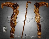 Forest Fairy Wooden Walking Cane stick - Naked girl Fantasy Mythology Hiking Stick hand carved crafted handle art wood cane for men man