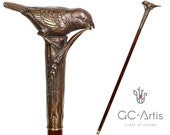 Sparrow Walking Cane Solid Bronze wood walking stick wooden shaft metal handle stylish elegant ladies women best gift for her collectible