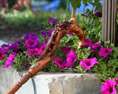 Lizard Flower Ladies Hand Carved Walking Stick - Wooden Walking Cane wood crafted art handle made accessorie walking cane stick for woman