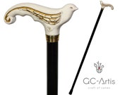 White Swallow Bird Walking stick cane - Elegant Wooden cane for women, lady hand carved wood crafted handle black shaft pretty ladies