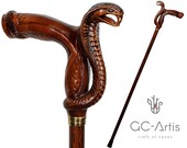 Wooden Cane Walking Stick Cobra Snake - Wood Carved Walking Cane handle best gift for man woman old elderly people her him Designer Art