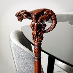 Swamp monster wooden walking stick cane - Collectible hand carved walking cane for man woman crafted goth style horror style