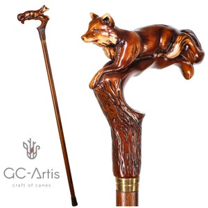 Elegant Wooden Walking Cane Stick - Fox, Cool Wood carved cane for women, ladies stylish gift for her comfortable walking stick