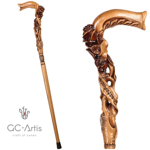 Rose Flower Light Wooden Walking Stick Cane Hand Carved Cane Walking Stick  Art Crafted Ladies Cane for Women Gift Fashion Accessorie 