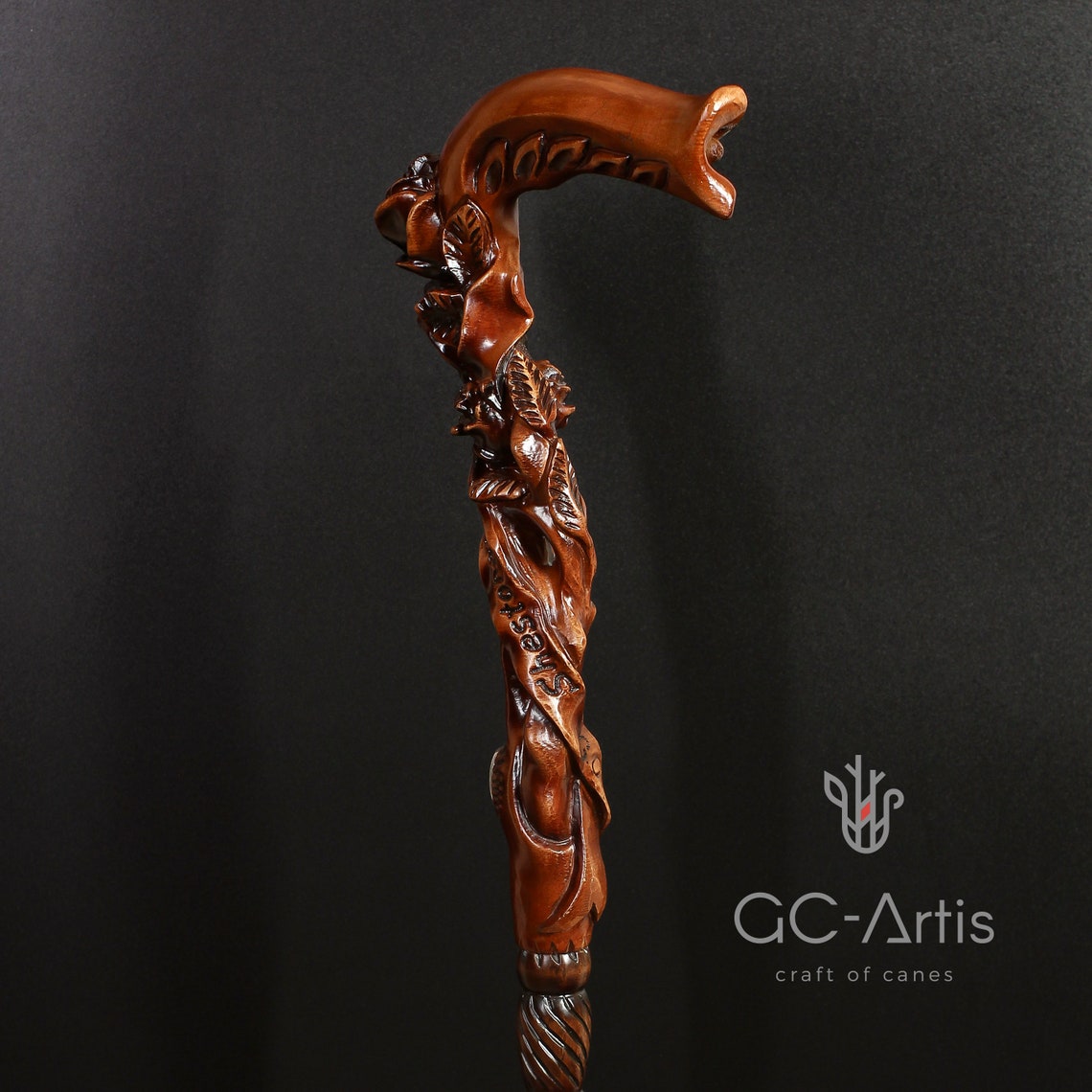 Rose Flower dark wooden Cane Walking Stick Wood Crafted Hand Etsy