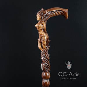 Forest Fairy Wooden Walking Cane stick - Nice girl Fantasy Mythology Hiking Stick hand carved crafted handle, fashion wood cane for men