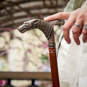 Vere Wolf Walking Stick Cane wood & Bronze - Classic hand casted metal brass handle wooden shaft Walking Cane for men women ladies gentleman