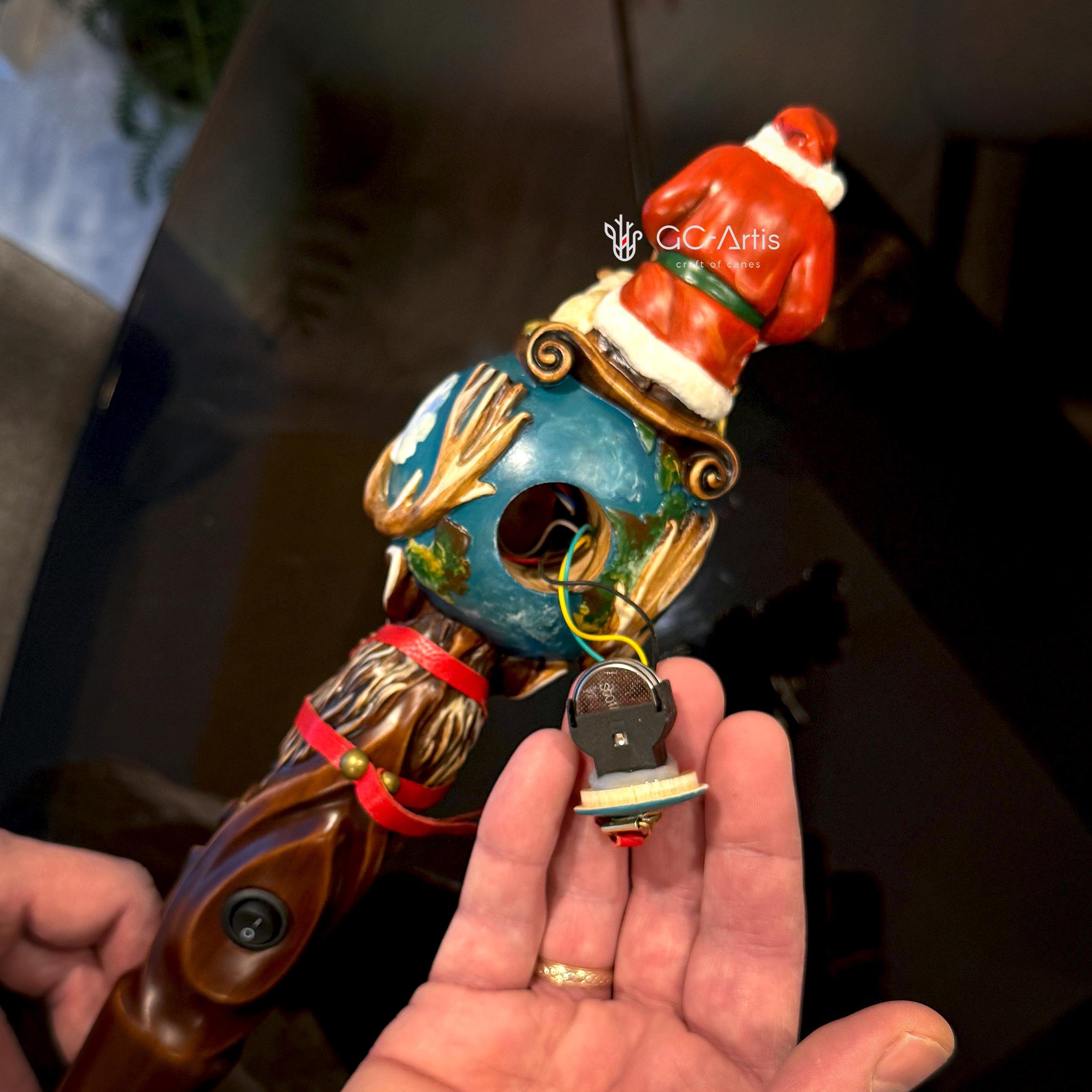 Santa Staff Hand Carved Wooden Santa Walking Staff: Reindeer Rudolph, Nativity ...