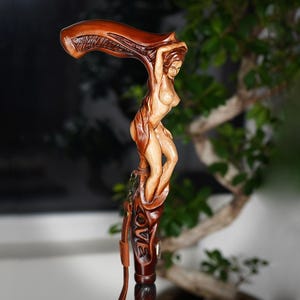 LOVE Nice girl - wooden walking stick cane with carved handle, cool cane best gift idea for him men men's