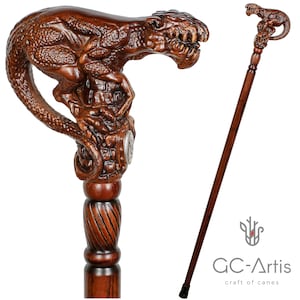 Swamp monster wooden walking stick cane - Collectible hand carved walking cane for man woman crafted goth style horror style