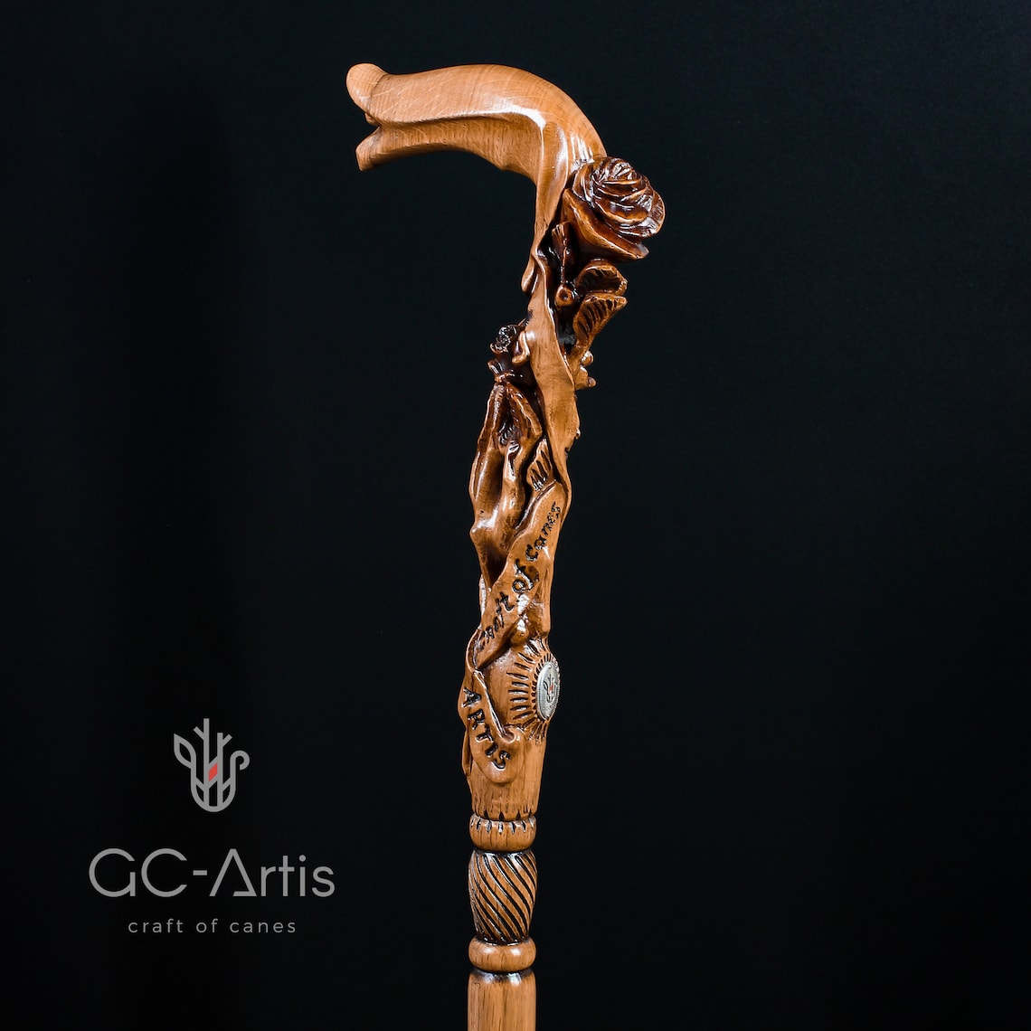 Rose Flower Light wooden walking stick cane hand carved Etsy