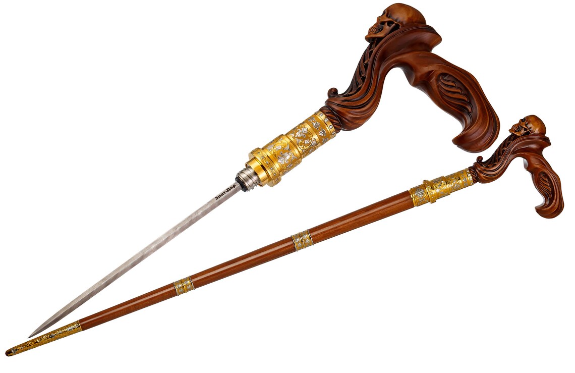 Wooden Skull Walking Stick Sword Cane Ergonomic Palm Grip Etsy