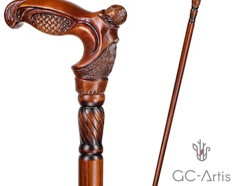 Weaving Wooden Walking Stick Cane - Hand Carved Cane for men women with Wood Crafted Comfortable Handle, collapsible, unique design