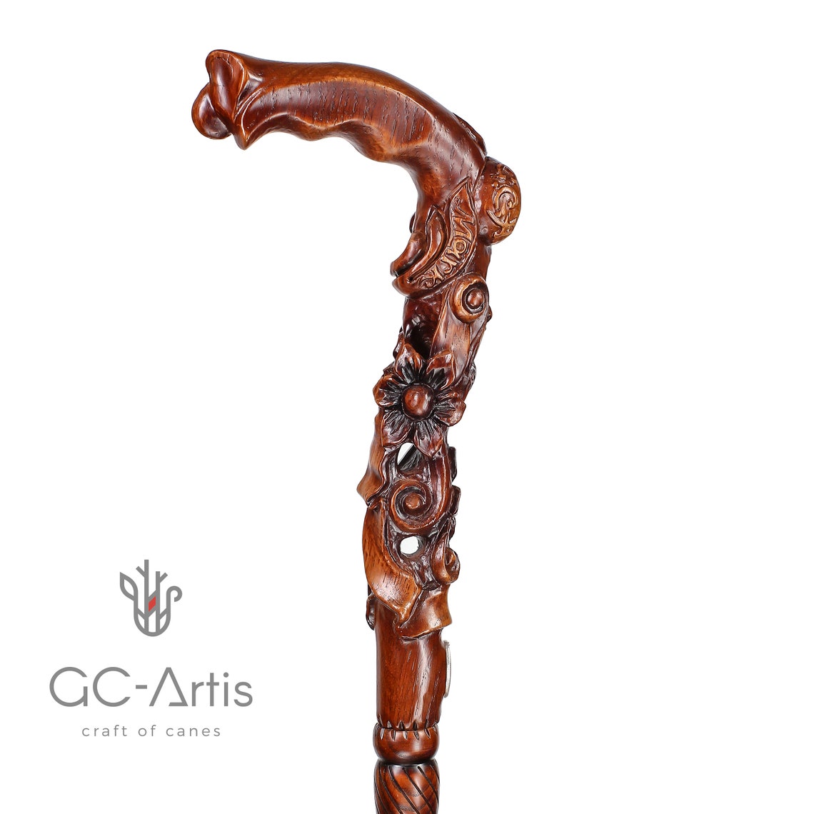 Pretty Flowers wooden walking stick cane hand carved Cane Etsy