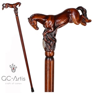 Wooden Cane Walking Stick Horse Sprint - Hand carved Animal Wood Crafted Walking Cane handle best gift for men women old elderly people