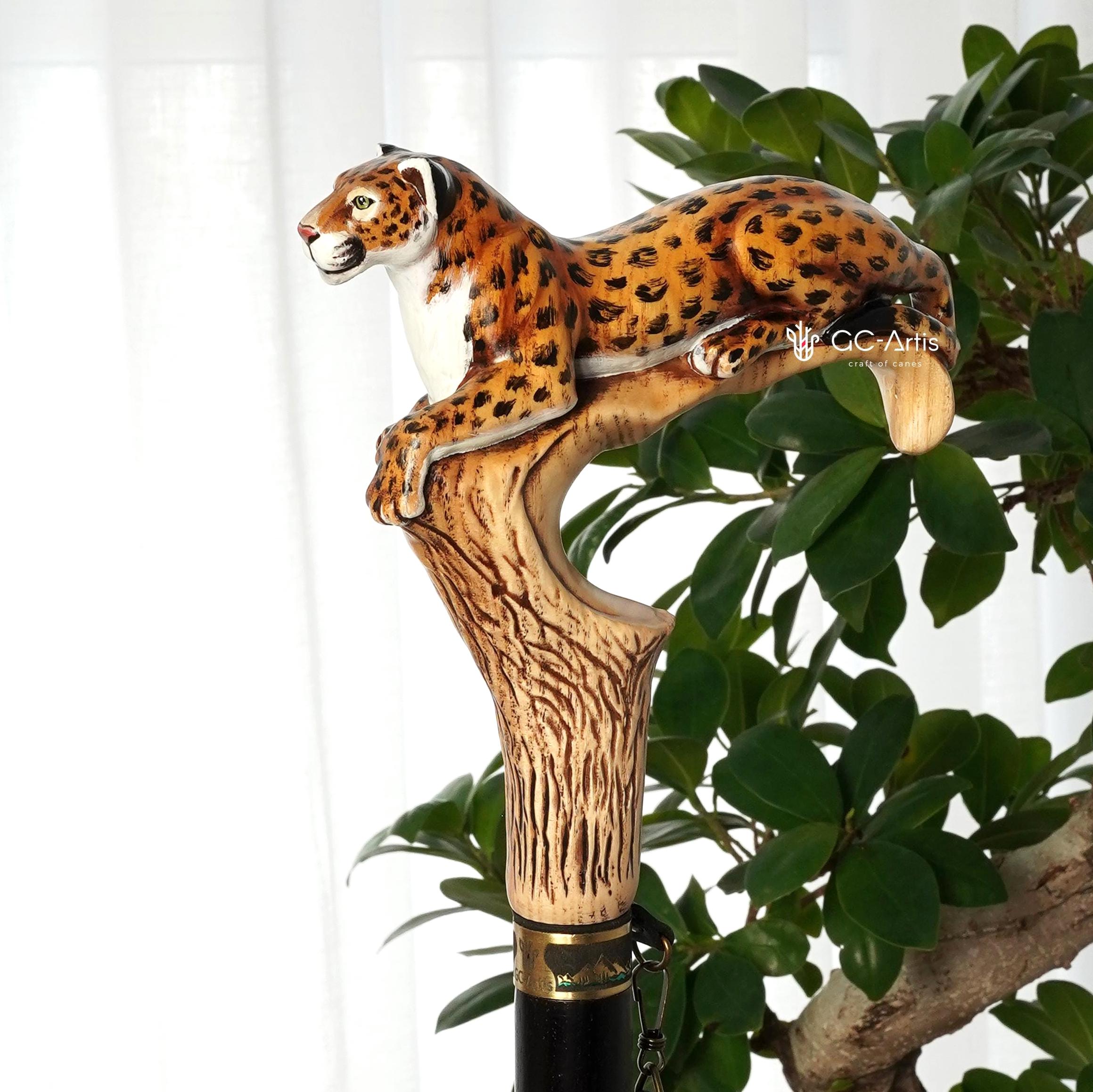 手描きのヒョウ柄木製ステッキ：スタイリッシュな野生動物の杖 - Etsy 日本