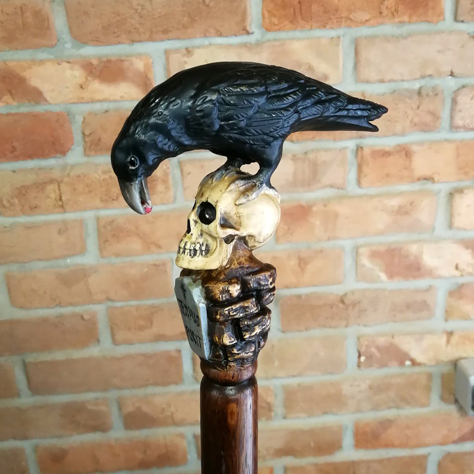 BLACK CROW & SKULL Cane Walking Stick Goth Style Wooden Etsy