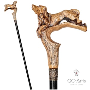 Spaniel Dog Wooden Walking Cane - Light handle black shaft Walking Stick, best gift for him & her man women ladies gentleman old elderly