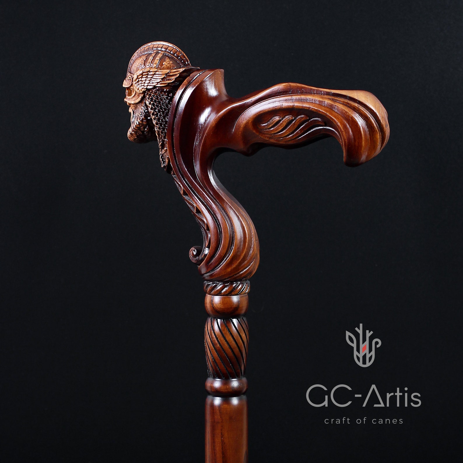 Viking Warrior wooden walking cane stick ergonomic palm grip Etsy