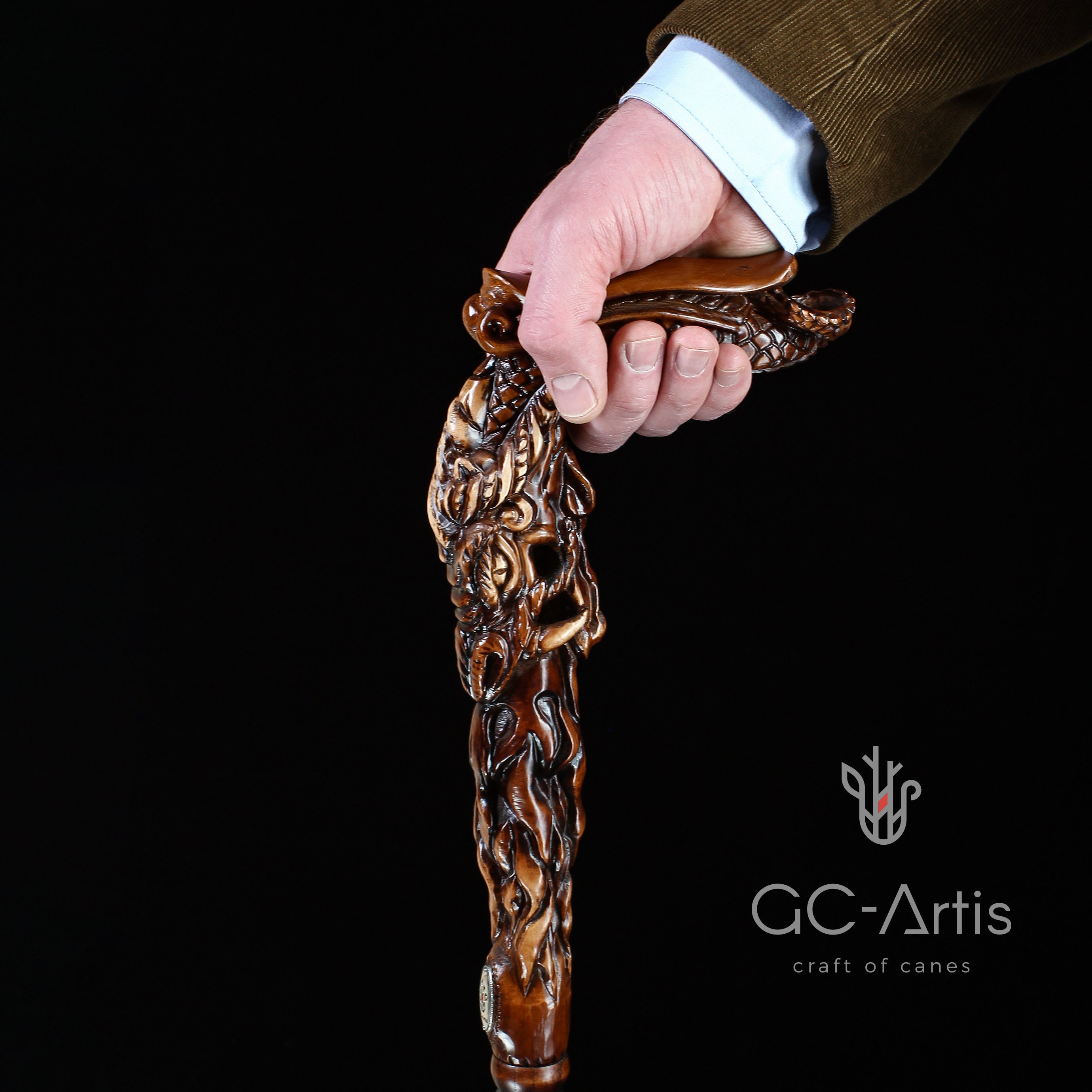 手彫り杖 手彫りの木製ドラゴン杖 - ファンタジーアート、ダークオーク - Etsy 日本