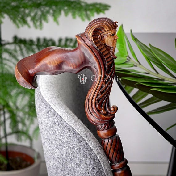 人間工学に基づいたハンドル付き木製彫刻杖ウォーキング