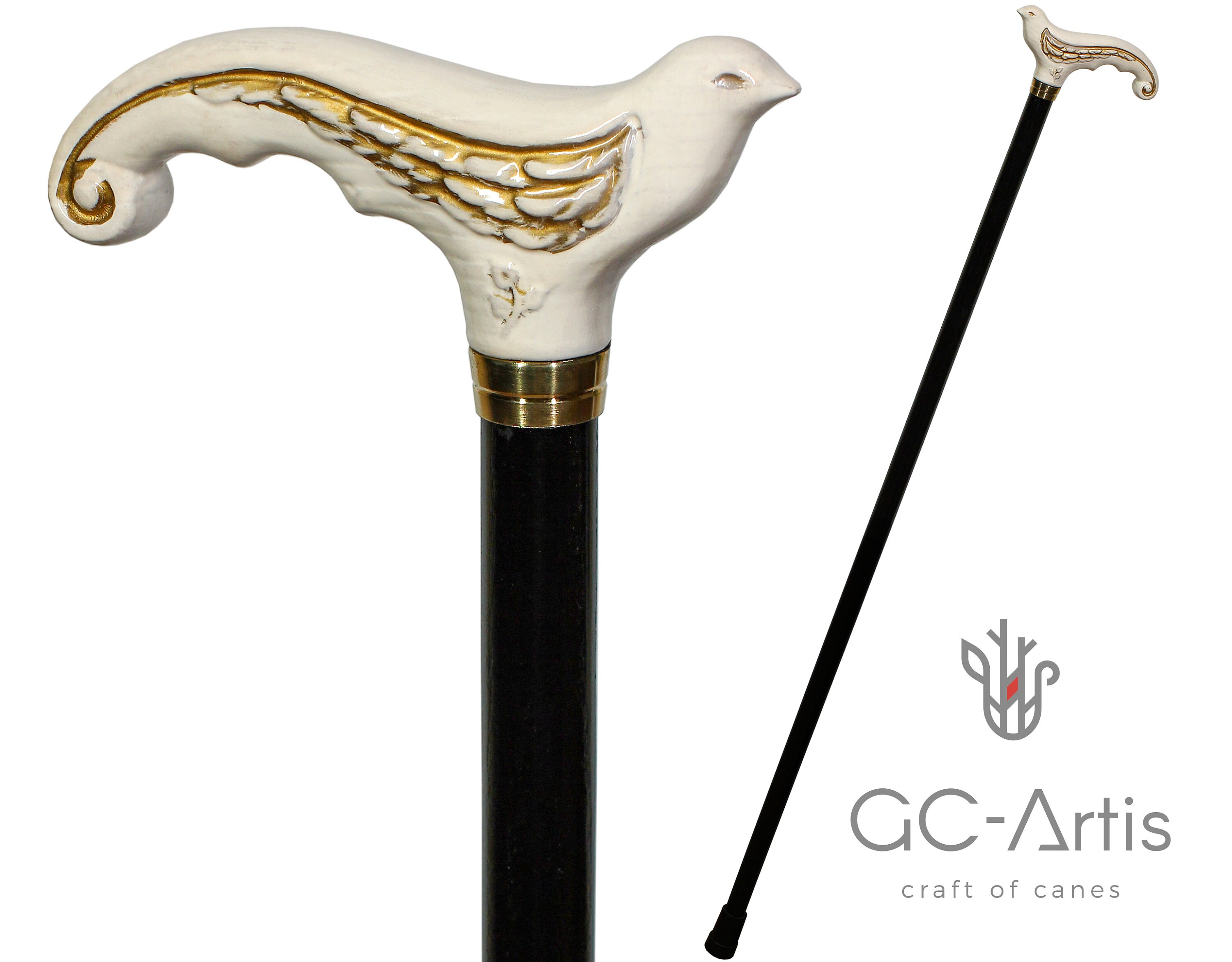 White Swallow Bird Walking stick cane - Elegant Wooden cane for women…