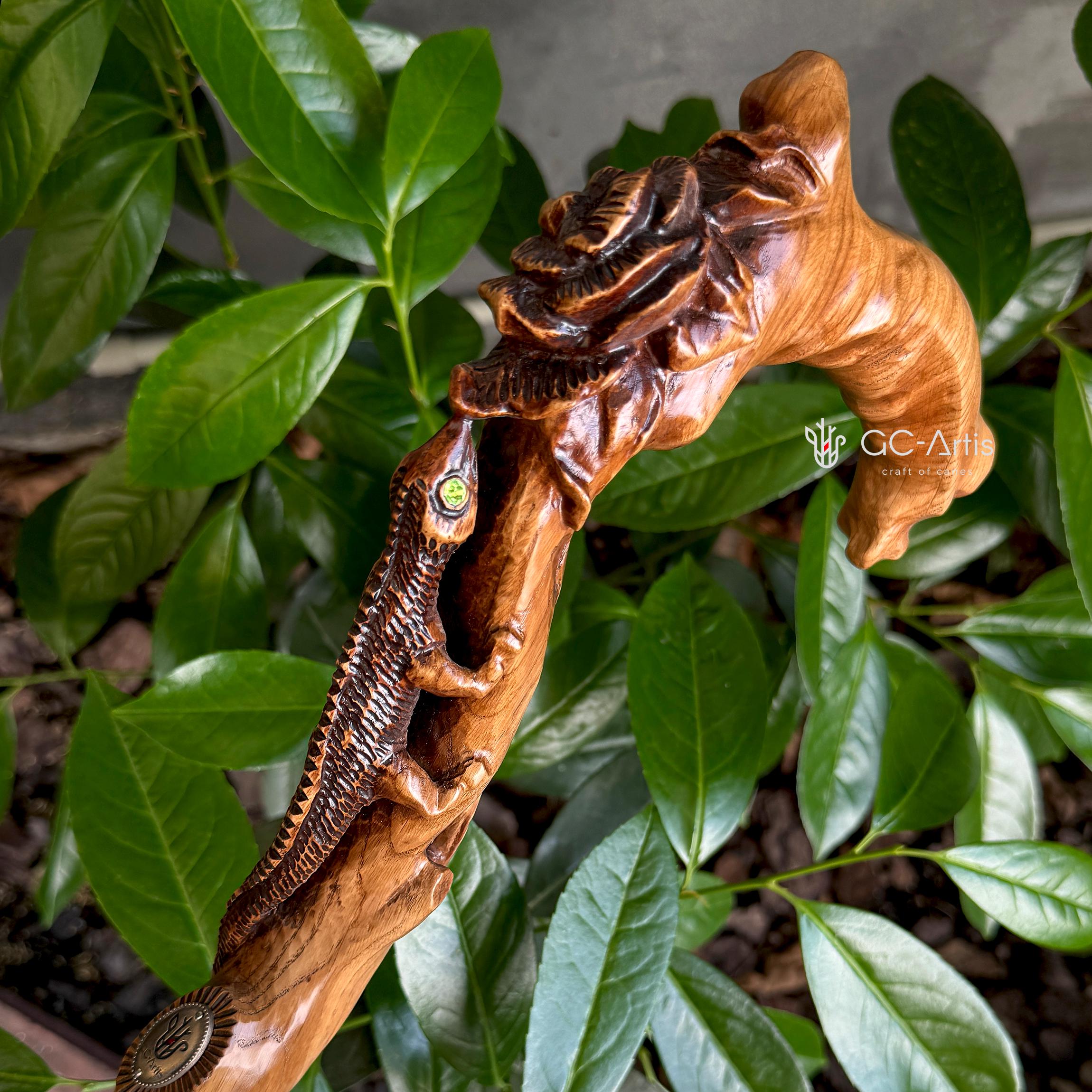Hand Carved Lizard & Flower Wooden Walking Cane - Designer Art - Etsy