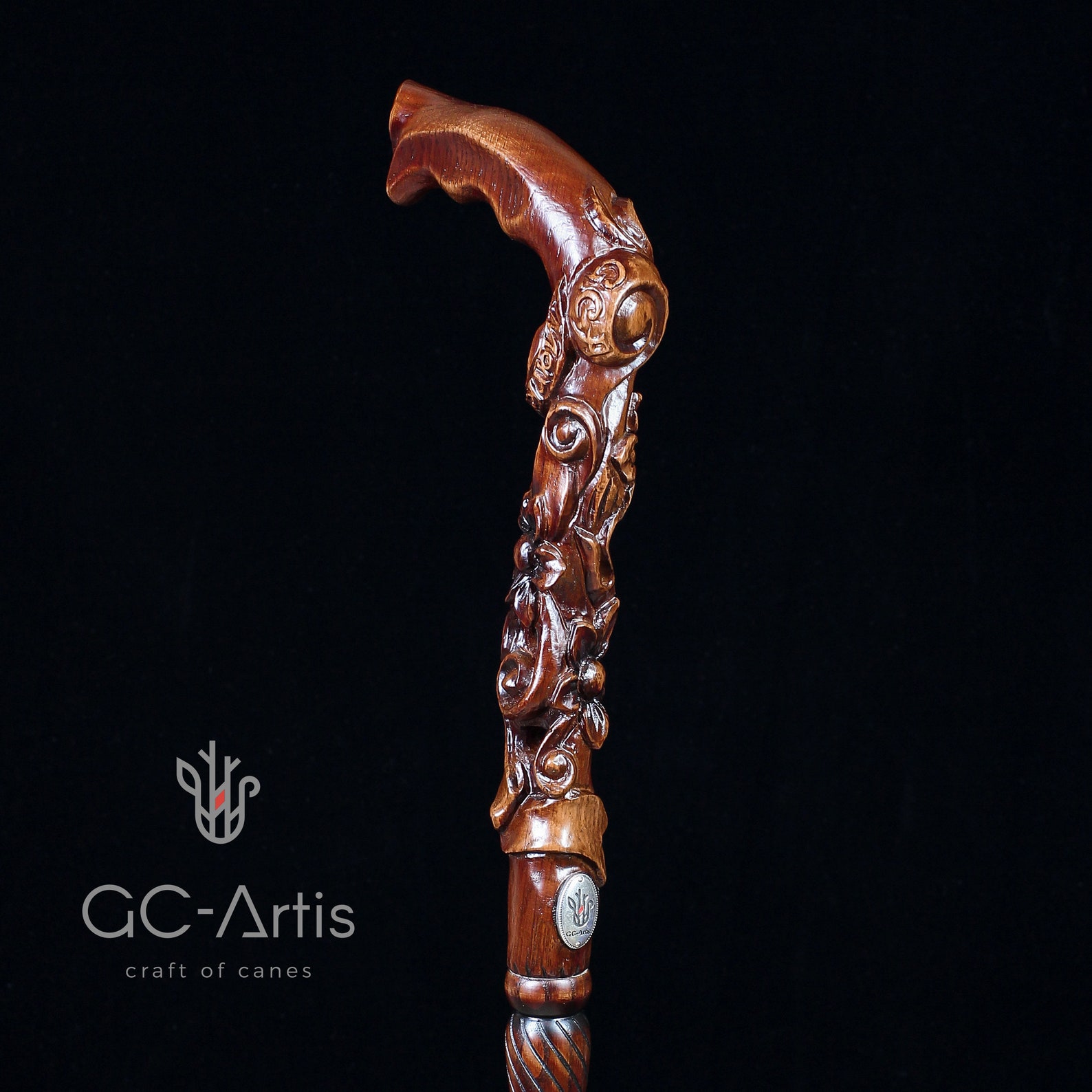 Pretty Flowers Wooden Walking Stick Cane Hand Carved Cane Etsy Australia